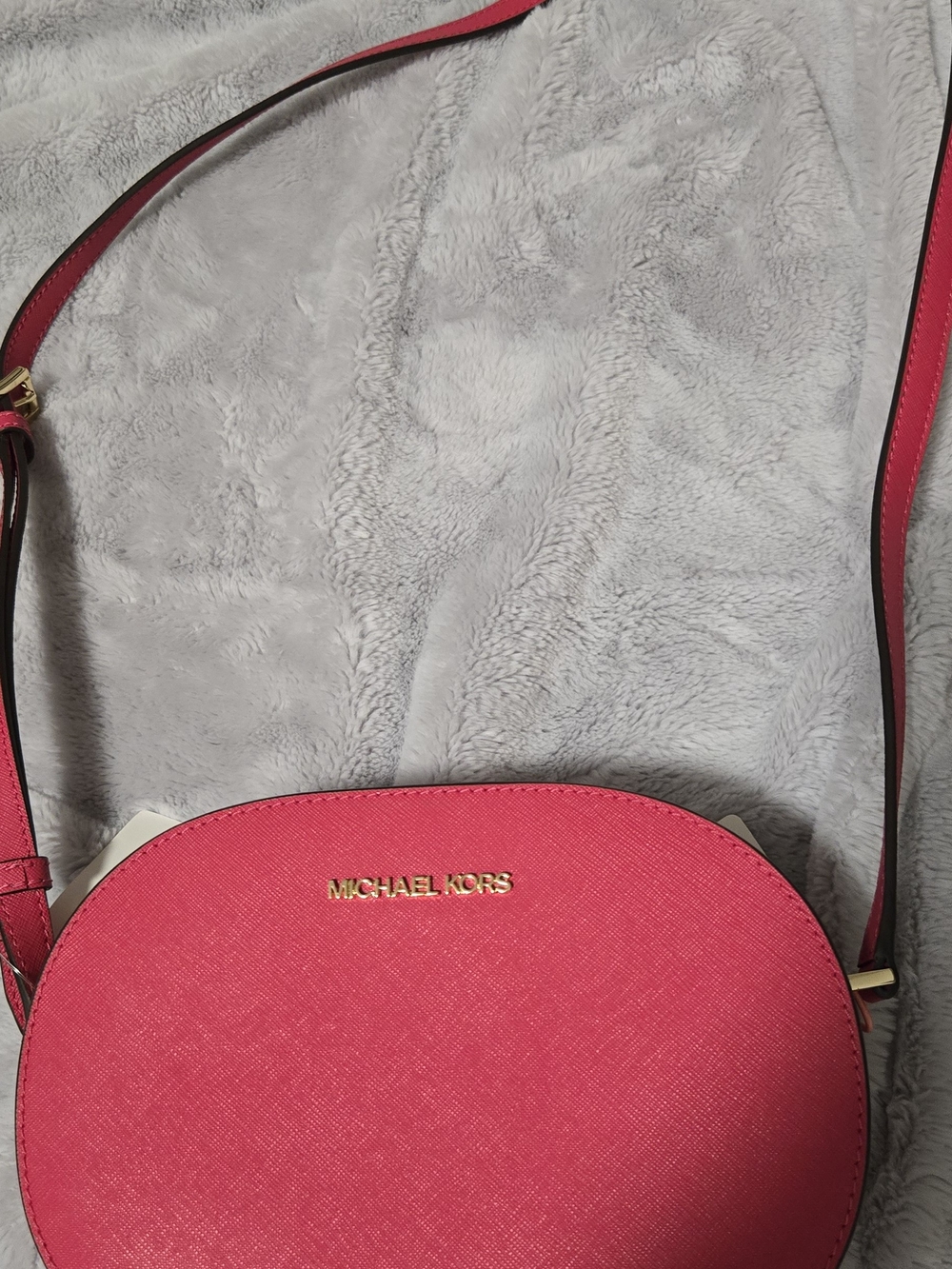 MICHAEL Michael Kors Bright Pink Saffiano Crossbody with Gold Hardware